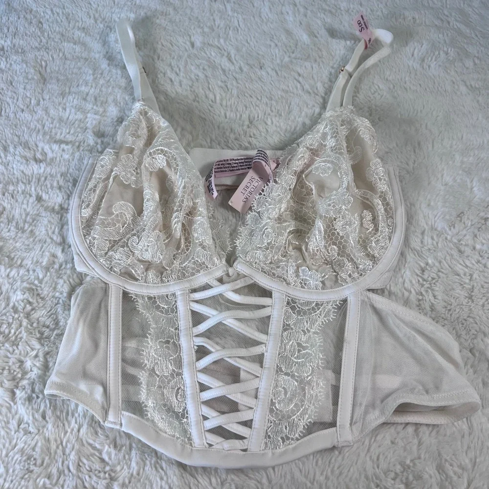 Victorias‎ Secret Dream Angels White Lace Up Corset Bra Top S-DD 11244423 NWT